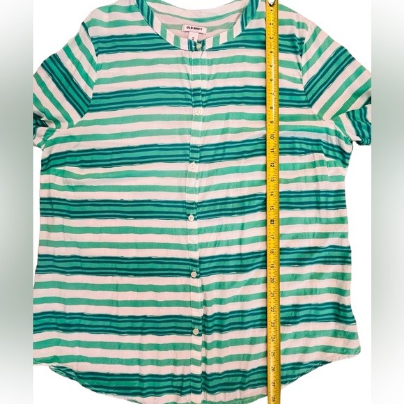 OLD NAVY SZ XL GREEN WHITE MULTI BUTTON FRONT BLOUSE EUC - Picture 5 of 10
